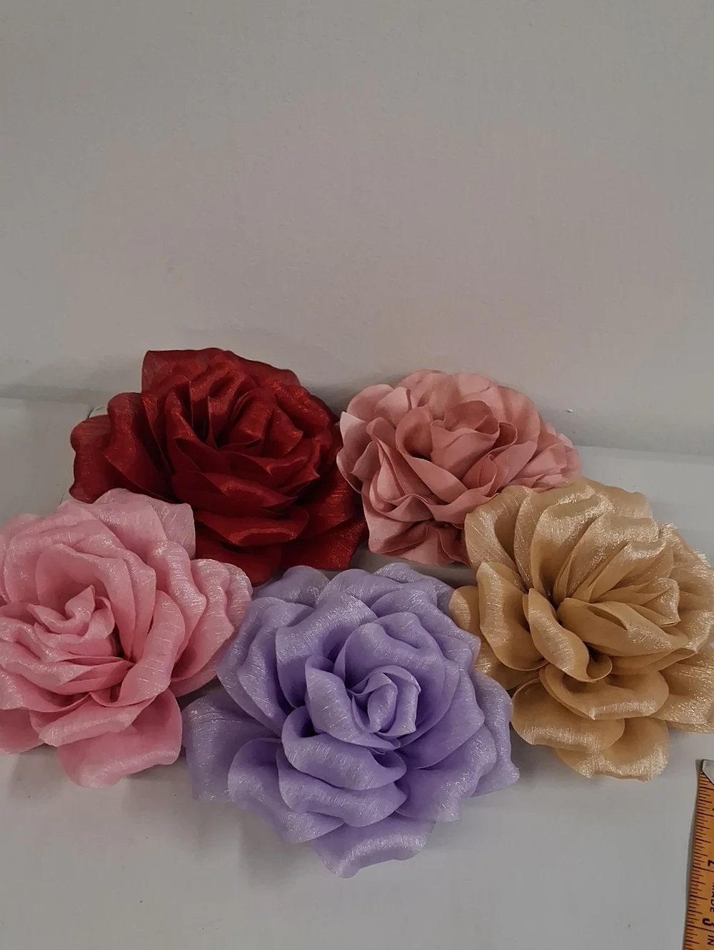 5 Fabric Flower Brooch/Hair Clip - Purple, Pink, Red, Blush, Gold